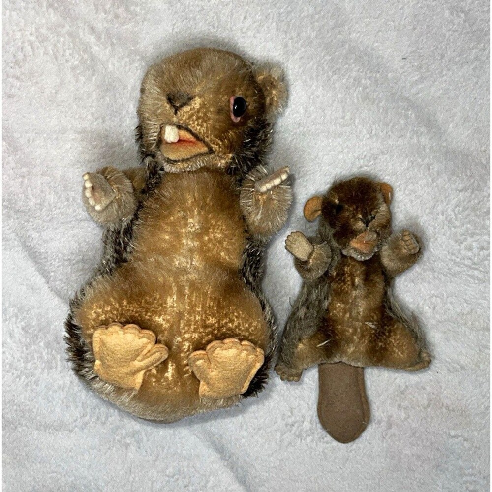 Vintage German-made Steiff "Nagy" Beaver Mohair Plush Set - 2 Sizes (1958-1978)